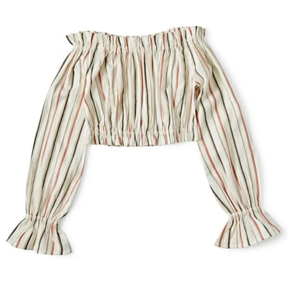 Billabong Off The Shoulder Top Small Cropped Striped 100% Cotton Sun Faded Look - Picture 8 of 16